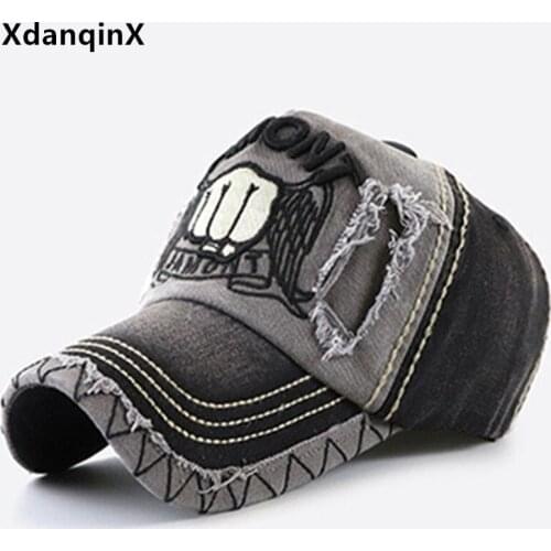 XdanqinX Men Women Washed Cotton Baseball Caps Snapback Cap Adjustable Size New Embroidery Distressed Decoration Bone Sports Cap