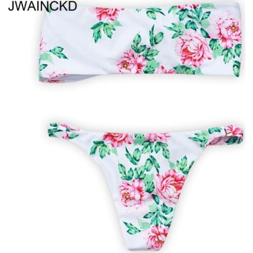 Bandeau Bikini 2018 Floral Swimwear Print Swimsuit Brazilian Biquini Sexy Thong Bikinis Set Bow Bathing Suit Maillot De Bain S-L
