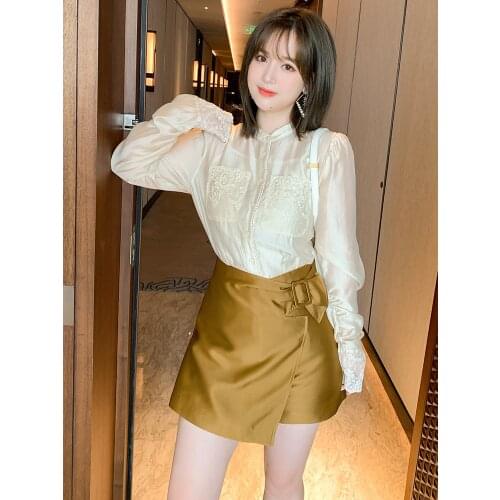 High waist bow, simple irregular skirt pants 2021 Spring new