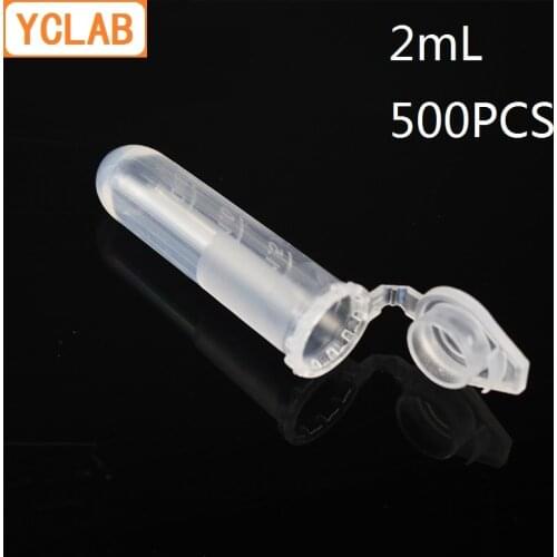 YCLAB 500PCS 2mL Centrifuge Tube EP Plastic Round Bottom Connect with Lid and Graduation Ethylene Propylene