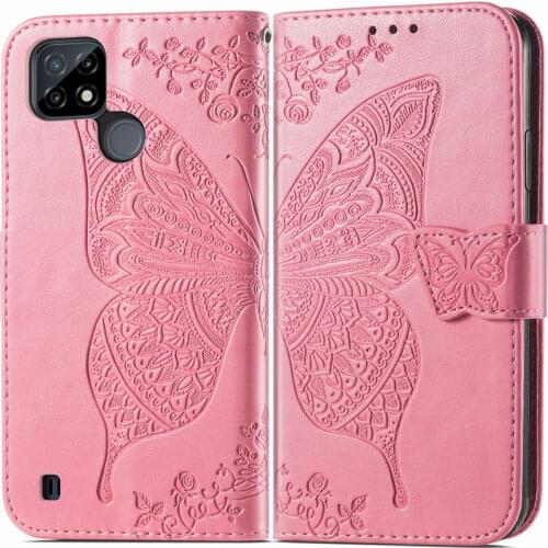 Realme C21 2021 3D Butterfly Emboss Flip Case For Oppo Realme C21 C 21 Luxury Leather Wallet Case Real Me C21 Stand Cover