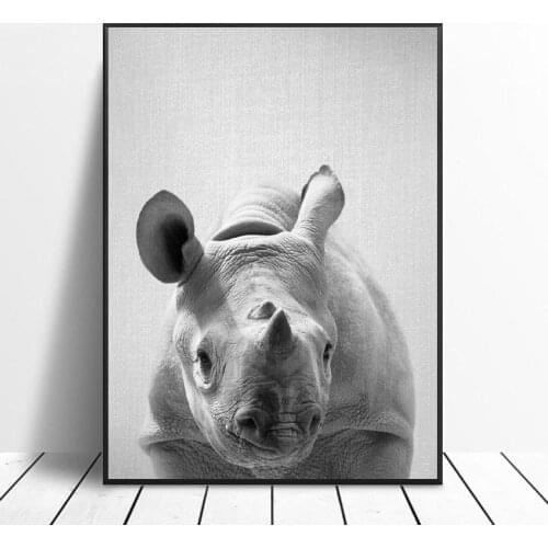 Black White Baby Rhino Canvas Painting Art Print Poster Picture Wall Modern Minimalist Bedroom Living Room Decoration