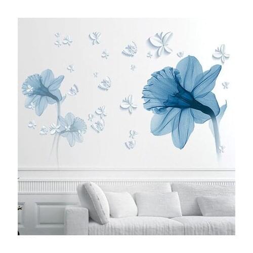 DIY Romantic Blue Flower PVC Wall Sticker Wedding Room Living Room Bedroom Home Decor Mural Wall Art adesivo de parede