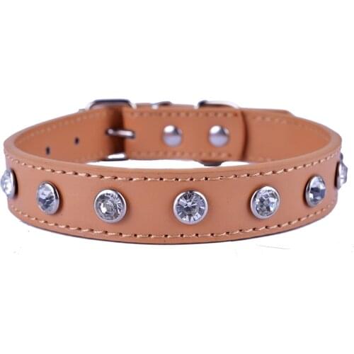 Crystal Rhinestones Pu Leather Dog Collar Adjustable Buckle Cute Collars For Small Dogs Puppy Pet Neck Strap Size S M L