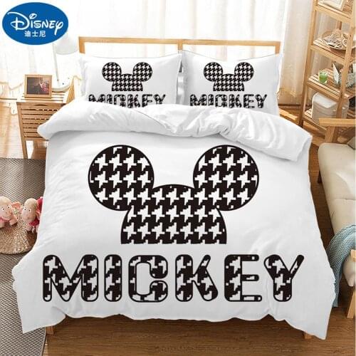 Disney Mickey Minnie Soft Bedding Set Adult Children White Black Bedroom Decoration Down Quilt Cover Pillowcase Home Spin