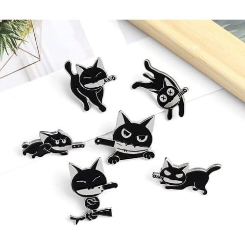 Cartoon Creative Black Cat Modeling Pop-Enamel Pin Lapel Badges Brooch Funny Fashion Jewelry