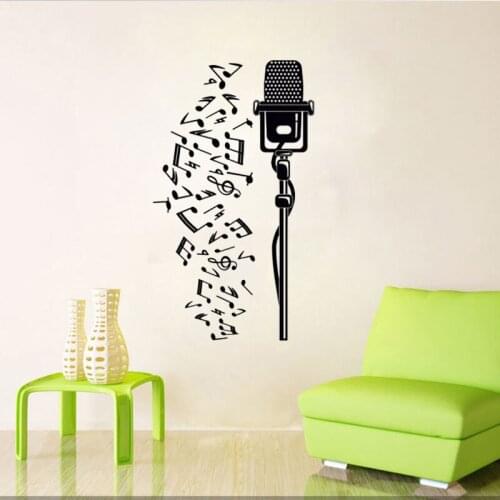Creative Musical Notes Microphone Wall Stickers Home Decor Wall Art Vinyl Removable DIY Room Decoration Murals Poster