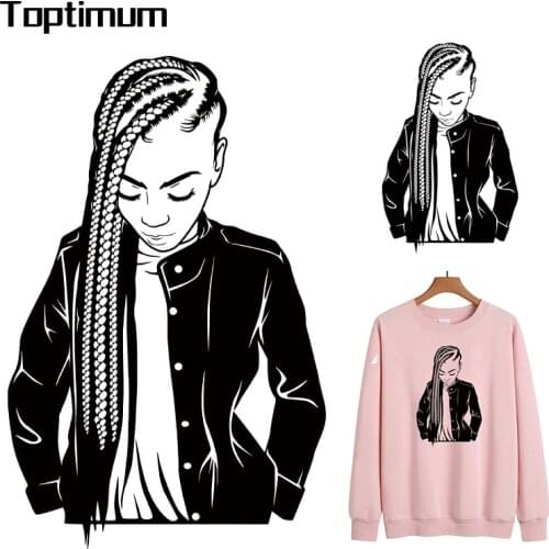 Cool Girl sketches Patches For Clothing DIY T-shirt Patches Iron On Heat Transfers Daughter&Son Thermal Sticker On Clothes Women