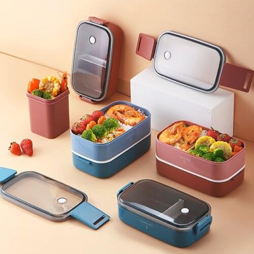 Microwave Lunch Containers Box with Compartments Bento Box Leakproof Food Container for Kids with Tableware For Students