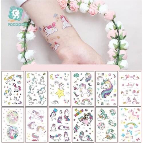 Cute Color Unicorn Design Waterproof Temporary Tattoos Stickers For Kids Girl Children Gift Water Transfer Fake Tattoo