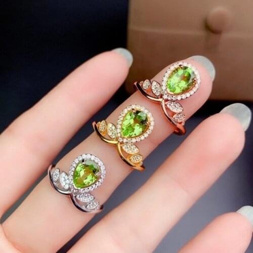 Natural olivine ring in various colors, beautiful and exquisite 925 Sterling Silver