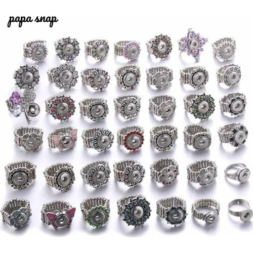 New Snaps Jewelry 12mm 18mm Snap Button Rings rhinestones Adjustable Metal Snap Rings Snap Buttons Jewelry