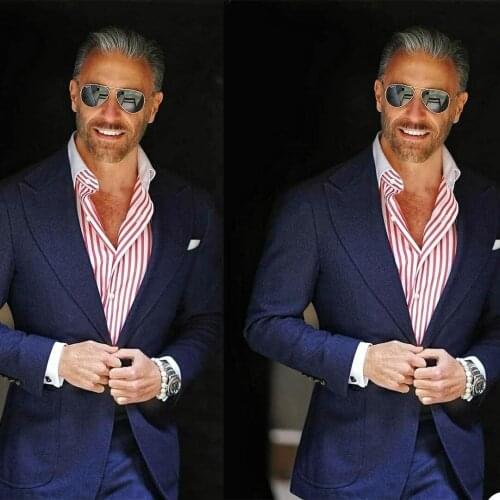 Smart Casual Men Tuxedos Custom Made Peaked Lapel One Button Blazer Handsome Daily Party Prom Wear 2 Pieces Set (Jacket +Pants)