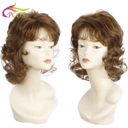 Loose Wave Synthetic Hair Wigs Heat Resistant Fiber Brown Color 14 inch Short Wig For Black Women Free wig cap