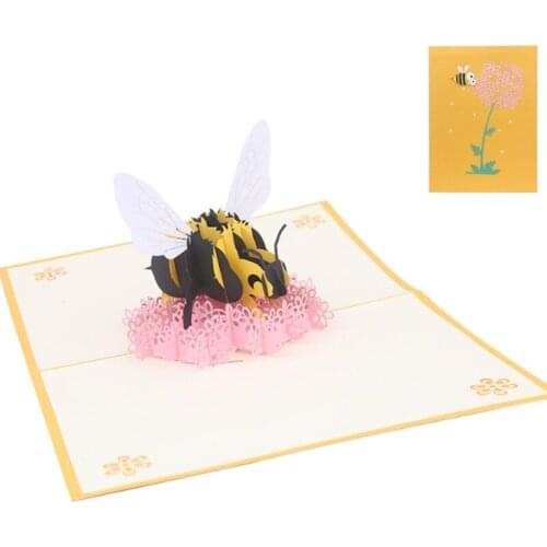 Bee Flower Greeting Cards Handmade Birthday Wedding Invitation 3D Pop Up Card W215
