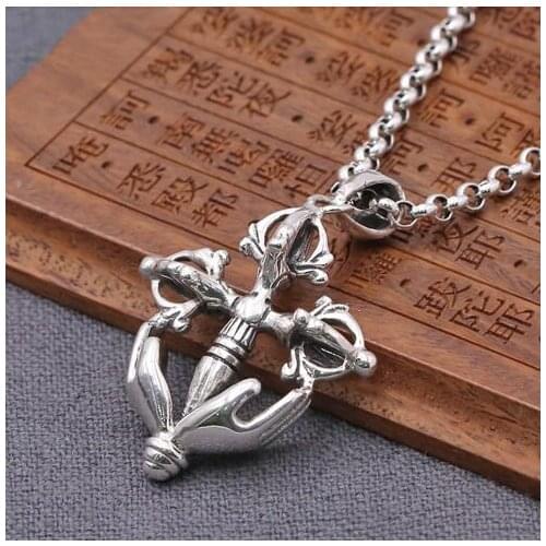 Handcrafted 925 Silver Tibetan Dorje Pendant vintage silver Tibetan Buddha Hand Vajra amulet Pendant Buddhist Dorje Pendant