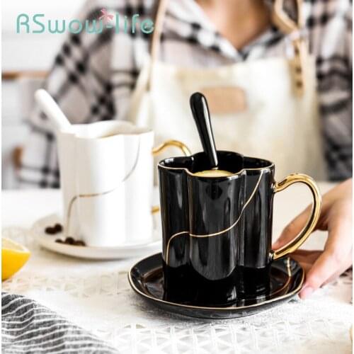 Light Luxury Four-leaf Clover Ceramic Coffee Cup And Saucer Set British-style Gold-rimmed Afternoon Tea Red Tea Cup Mugs