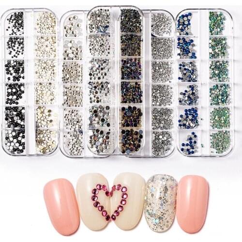Swarovsky 12 Grids Mix Color Flatbacks No-Hotfix Rhinestones CRYSTAL Nail Art Fancy Stones For Nails
