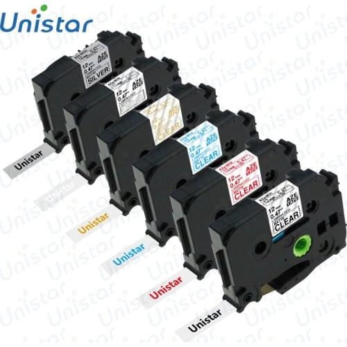 Unistar 12mm 6Pack Compatible for Brother Label Printer Included Laminated Label Tapes TZe-M31 TZe-M32 TZe-M33 TZe-M34 M35 M931