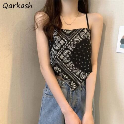 Camisole Women Sleeveless Retro Print Casual Crops Fashion Summer Chic Female Streetwear Inside All-match Harajuku Popular Tops