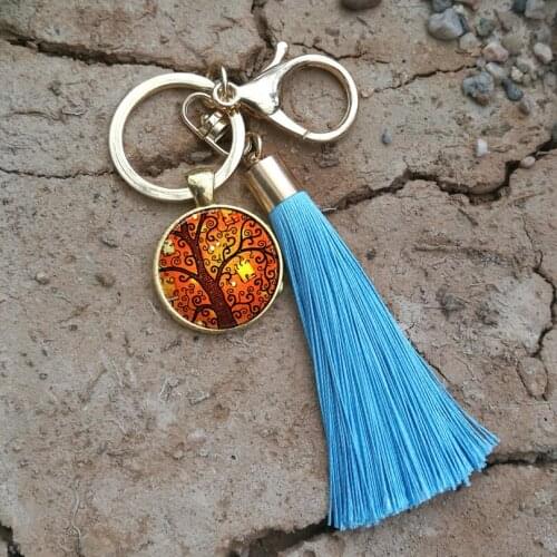 The tree of life Women Bag Tassel Keychain Women pendant Art Tree Car Key chain charm Women Pendant Fringe Key Ring Old Art 08