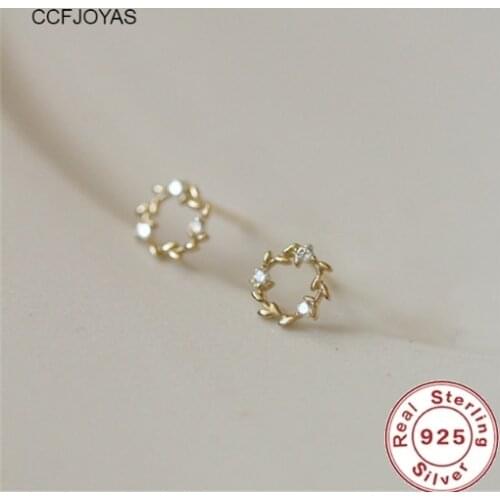 CCFJOYAS 925 Sterling Silver Simple Small Wreath Stud Earrings for Women Piercing Cartilage Minimalist Small Cute Earings Jewelr