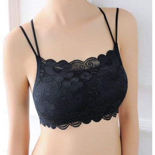 Womens Floral Lace Bralette Padded Breathable Sexy Criss Cross Bustier Bra Soft W729