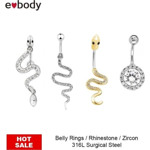 Snake Belly Navel Piercing Button Ring Curved Steel Barbell CZ Body Jewelry Ear belli jewelri 1.6*10mm