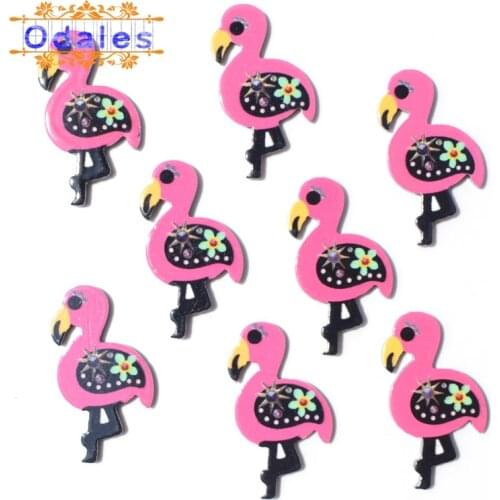 10Pcs/lots Kawaii Flamingo Acrylic Flat Back Resin Button DIY Crafts Supplies Cabochons Embellishment Scrapbooking