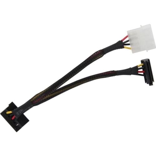 18 inch Molex 4-pin Male to Right Angle 3 x SATA Power 15-pin 90-Degree Splitter Cable w/Black Sleeved for ATX 12/5V & HDD/SSD