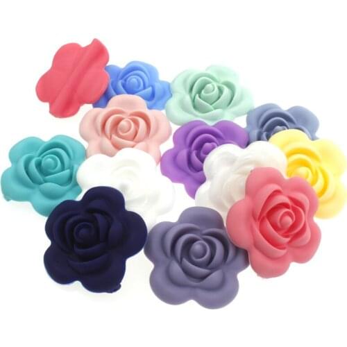 20PCS Flower Silicone Rose Beads Food Grade Diy Baby Pacifier Chain Teething Bracelet Necklace Accessories Bpa Free Nursing Gift