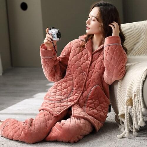 2020 new pajamas womens winter thickened cotton quilting plus velvet and cotton winter warm womens oversized autumn and winter