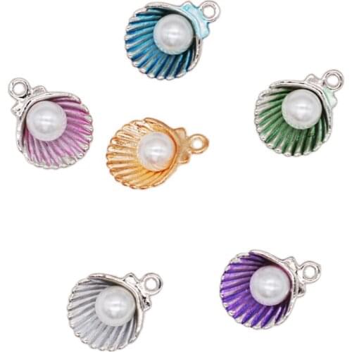 30pcs/lot Enamel Imitation Pearl Shell Alloy Charm Pendants For Women Earring Jewelry Making Findings Fit Bracelet Necklace