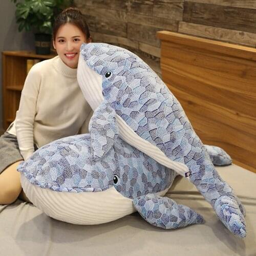50-110cm Huge Blue Whale Stuffed Plush Toy Soft Pillow Cushion Cute Whale Dolls for Kids Gift Real Life Fish Ocean Animals