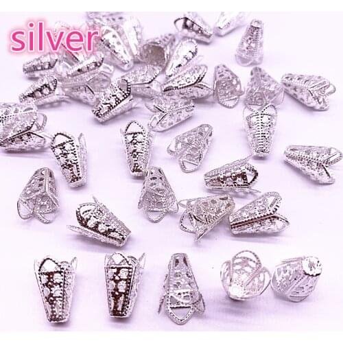 50pcs 11*16mm Silver Plated Hollow Flower Amaryllis form End Spacer Beads Caps Charms Beads For Jewelry Making Accessories