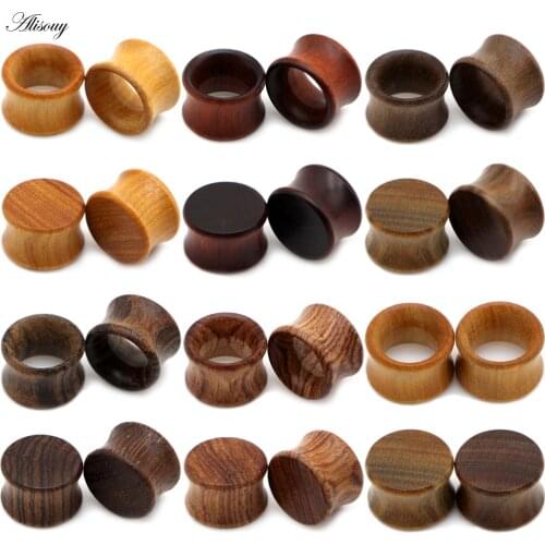 Alisouy 2pcs Wood Ear Plug Tunnel Earring Guages Stretcher Expander Dermal Piercing Oreja Mujer Stretcher Unisex Body Jewelry