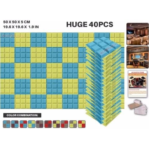Arrowzoom 40 pcs Set Bevel Grid 19.6 x 19.6 x 1.9" Acoustic Studio Foam 3 Color Combinations KK1046