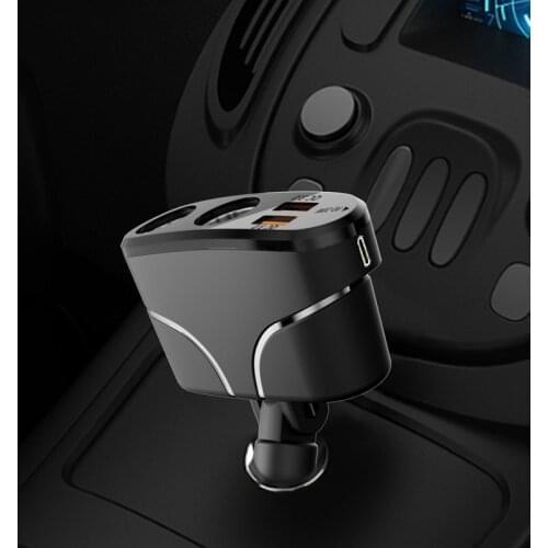 Car Charger Dual Cigarette-Lighter Splitter Dual QC 3.0 USB Fast Charging Type-C Ports Socket Adapter for Phone DashCam