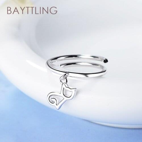 BAYTTLING 925 Sterling Silver Simple and Cute Cat Open Ring For Woman Couple Jewelry Christmas Gift