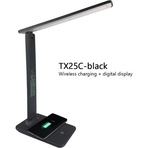 QI Wireless Charging Phone Charger LED Desk Lamp With Calendar Temperature Alarm Clock Eye Protect Reading Light Table Lamp
