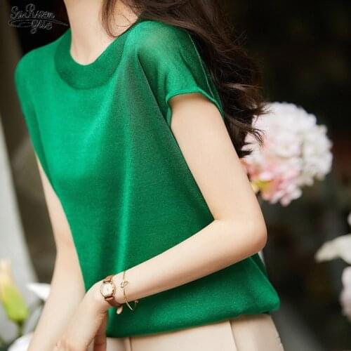 Blusas Mujer De Moda 2021 Womens Tops and Blouses Short Sleeve Summer Blouse Women O-neck Knitted Blouse Shirt Women Tops 15396