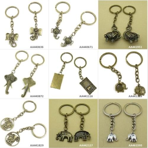 Antique Bronze Silver Tone Keychain Keyring Keytag Elephant Thai Tag Signs Blessed Hollow King Key Chain Ring Bag Charms