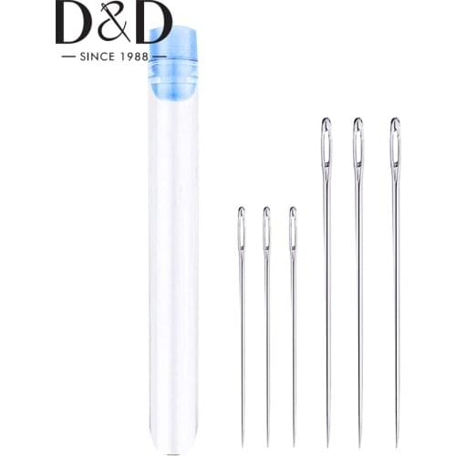 D&D 6Pcs Large Eye Sewing Needles Hand Sewing Stitching Needles for Leather Projects with Clear Bottle Sewing Tools