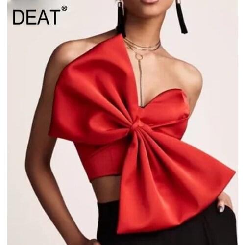 DEAT 2021 New Autumn Winter Fashion Temperament Korea Solid Color Sexy Bow Wrapped Chest Women Tops Tide PD121
