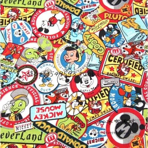 Disney Mickey Donald Duck Pinocchio Print 100% Cotton Fabric for Boy Clothes Hometextile Cushion Cover Backpack Needlework DIY