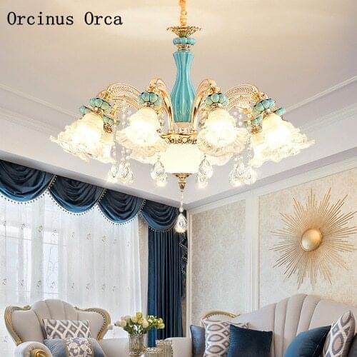 European style ceramic living room chandelier simple luxury warm bedroom Garden Restaurant zinc alloy new crystal chandelier