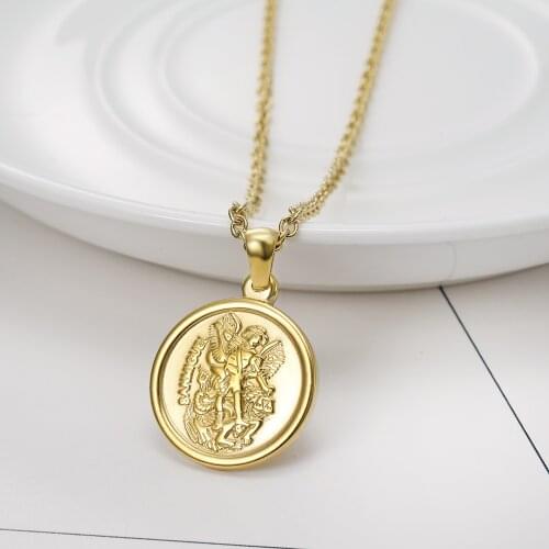 Catholic Saint Michael Necklace Retro Medal Archangel Patron Protect Me Pendant Russian Orthodox Necklace Dropship