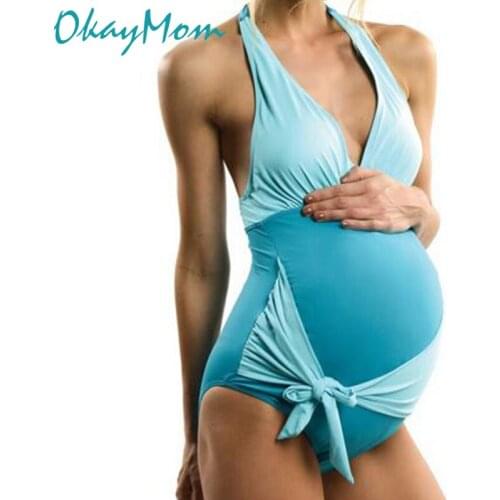 OkayMom Large Size Maternity Swimwear Clothing Pregnancy Wear Blue Beach Bathing Suits Pregnant Women Sexy Swimming Suits 2019
