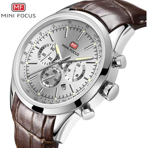 MINI FOCUS Watch For Men Quartz Military Watches Mens 2020 Auto Date Display Chronograph Casual Business Leather Strap Relogio