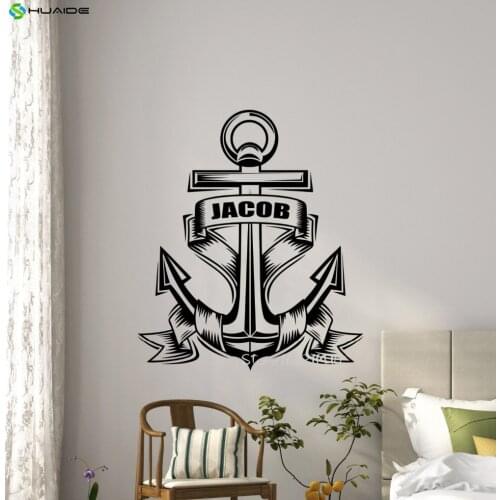 New Personalized Anchor Wall Vinyl Decal Sea Sailor Nautical Boy Custom Name Wall Sticker Poster Kids Nursery Mural A496